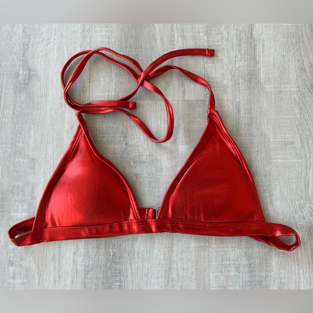 Red Metallic Shimmer Triangle Bikini Top Size M